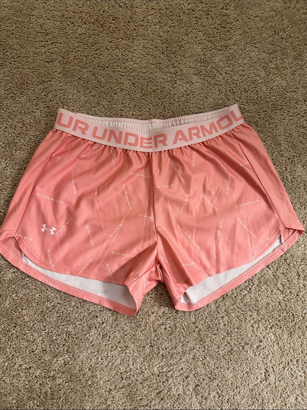 Under Armour Coral-Pink Women's Athletic Shorts with Branded Waistband